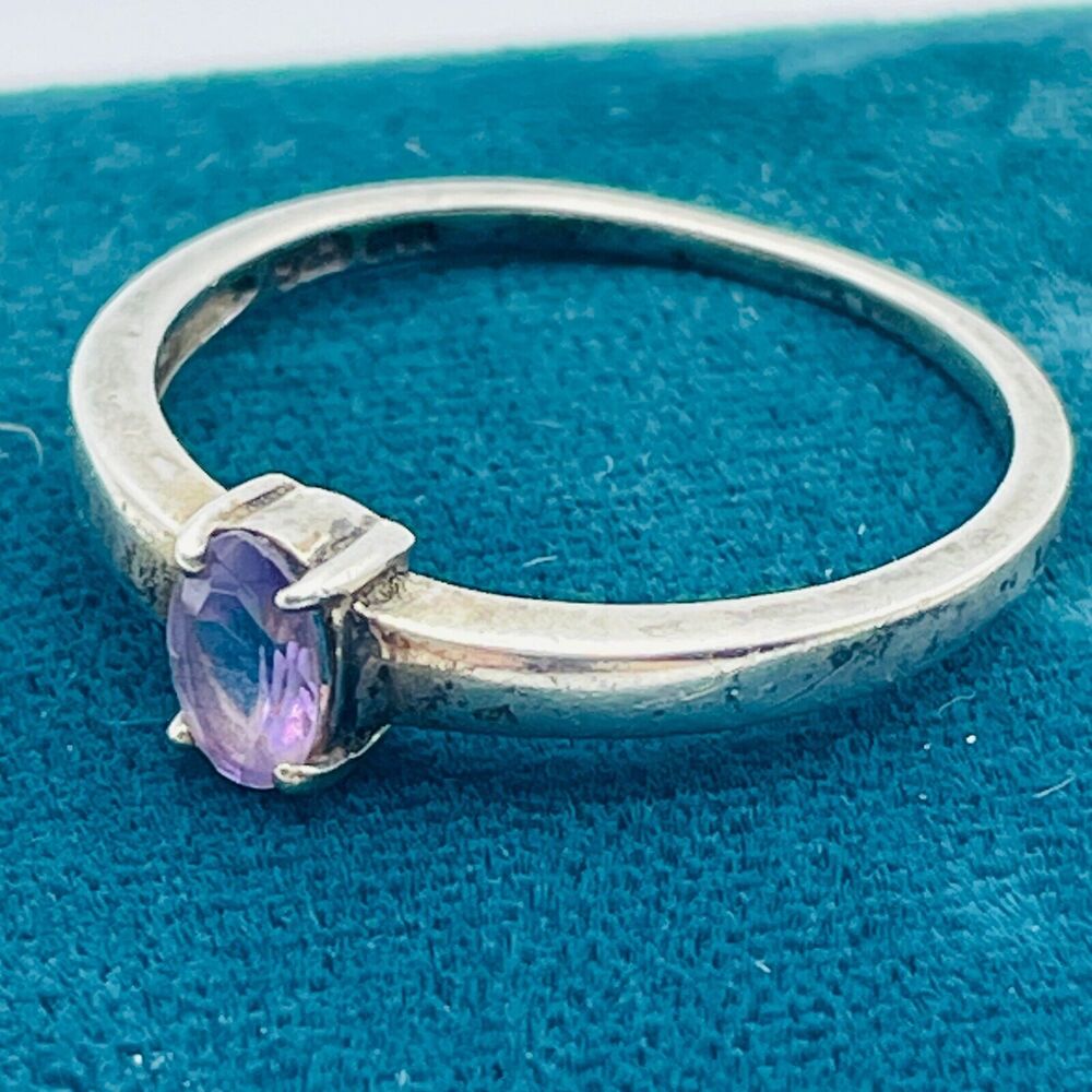 Purple Amethyst Faceted Gemstone Solitaire Ring 925 Sterling Silver US Size 9.25